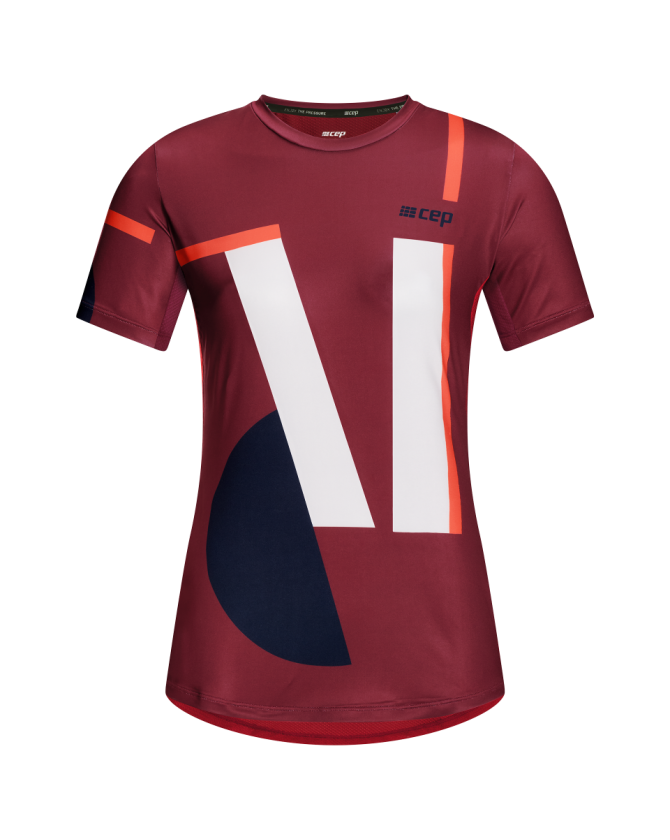 CEP The Run Shirt Short Sleeve in dark red/geometrics für Frauen